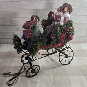 Vintage Traditions Fabric & Mache RARE Moving Caroling Family in Carriage